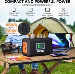 HOWEASY Portable Power Station,120W(240W Peak) Solar Generator,88Wh Lithium Battery Power with 110V AC Outlet/DC/USB/LED Light for Outdoor Camping Trip Hunting Emergency(Solar Panel Optional)