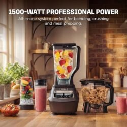 Ninja Kitchen System | All-in-One Food Processor & Blender for Smoothies | Includes Pitcher, (2) 16 oz. To-Go Cups & 8-Cup Bowl | Makes Salsa, Dough, Shakes, & Frozen Drinks | 1500W | Black | BL770