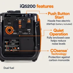 Generac iQ5200 DF 3900 Watt Electric Start Dual Fuel Inverter Generators.