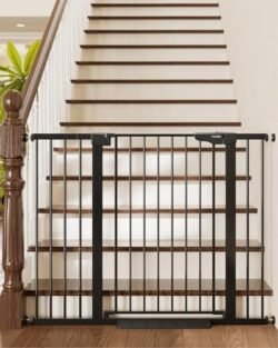 Cumbor 36″ Extra Tall Baby Gate for Dogs and Kids with Wide 2-Way Door, 29.7″- 46″ Width, and Auto Close Personal Safety for Babies and Pets, Fits Doorways, Stairs, and Entryways, Black