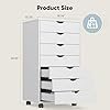 OLIXIS 7 Drawer Mobile File Cabinet Under Desk Storage Organization with Wheels Vertical Filing Chest Rolling Wood Small Desk Printer Stand for Home Office, 15.75″D x 18.74″W x 34.25″H, White