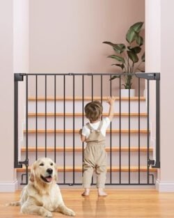 Cumbor 36″ Extra Tall Baby Gate for Dogs and Kids with Wide 2-Way Door, 29.7″- 46″ Width, and Auto Close Personal Safety for Babies and Pets, Fits Doorways, Stairs, and Entryways, Black
