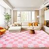 Area Rugs for Living Room Bedroom 9×12, Ultra Fluffy Shag Checkered Rug Modern Washable Carpet Soft Shaggy Non Slip Indoor Plush Fuzzy Rugs for Bedroom Dorm Office Home Aesthetic Decor, Pink and White