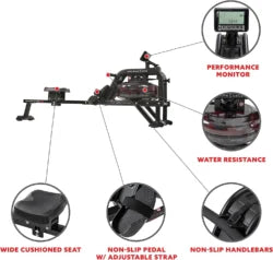 Sunny Health and Fitness Obsidian Surge Water Rowing Machines.