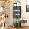 SNTD Fruit and Vegetable Basket Bowls for Kitchen with Metal Top Lid, 5 Tier Rotating Storage Rack Cart for Potato Onion Bread Banana, Wire Basket Organizer on Wheels, Large, Black