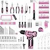 Pink Tool Kit Box Drill Set：DEKOPRO Home Mechanic Toolbox with 12V Power Cordless Drill Hand Repair Tools Sets Combo Kits Storage Organizer Drawer Case for Men & Women