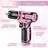 Pink Tool Kit Box Drill Set：DEKOPRO Home Mechanic Toolbox with 12V Power Cordless Drill Hand Repair Tools Sets Combo Kits Storage Organizer Drawer Case for Men & Women