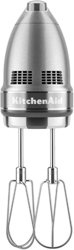 KitchenAid 9-Speed Digital Hand Mixer with Turbo Beater II Accessories and Pro Whisk – Contour Silver