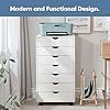 OLIXIS 7 Drawer Mobile File Cabinet Under Desk Storage Organization with Wheels Vertical Filing Chest Rolling Wood Small Desk Printer Stand for Home Office, 15.75″D x 18.74″W x 34.25″H, White