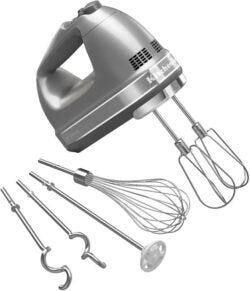KitchenAid 9-Speed Digital Hand Mixer with Turbo Beater II Accessories and Pro Whisk – Contour Silver
