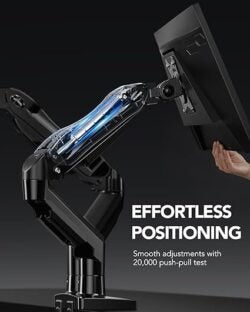 HUANUO FlowLift Dual Monitor Stand, Fully Adjustable Gaming Monitor Desk Mount for 13–32″ Computer Screens, Full Motion VESA 75×75/100×100 with C-Clamp & Grommet Base, Each Arm Holds 4.4 to 19.8 lbs