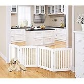 PAWLAND Extra Wide Dog gate for The House, Doorway, Stairs, Dog Fences Indoor, Freestanding Foldable Wooden Pet Gates for Dogs, Set of Support Feet Included, 96 in Wide 30 in Tall, 4 Panels White