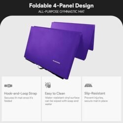BalanceFrom 10×4 Feet 4-Panel Folding Gymnastics Mat – 2-Inch Thick Pad with Vinyl Surface and Carrying Handles for Tumbling, Yoga, Pilates, Home Workouts, and Martial Arts