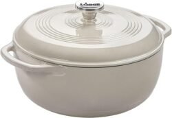 Lodge Essential Enamel Cast Iron Dutch Oven – Perfect for Bread Baking, Braising, Marinating & Slow Cooking – Features Moisture-Sealing Lid & Dual Handles – Kitchen Essentials – 6 Quarts – Oyster White