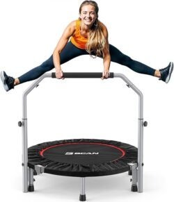 BCAN SP2 40/48″ Foldable Mini Trampoline Max Load 330lbs/440lbs, Fitness Rebounder with Adjustable Foam Handle, Exercise Trampoline for Adults Indoor/Garden Workout | FED Fitness