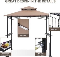 ABCCANOPY 8×5 Grill Gazebo – Outdoor BBQ Canopy Shelter with Led Light for Patio Backyard Grilling (Khaki)