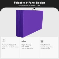 BalanceFrom 10×4 Feet 4-Panel Folding Gymnastics Mat – 2-Inch Thick Pad with Vinyl Surface and Carrying Handles for Tumbling, Yoga, Pilates, Home Workouts, and Martial Arts