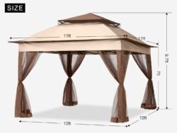MASTERCANOPY Patio Gazebo Outdoor Pop Up Gazebo with Mesh Walls (11×11,Champagne)
