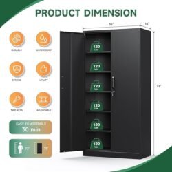 Letaya Metal Garage Storage Cabinets with Lock-72 Tall Tool Organizer Steel Lockers, 5 Adjustable Layers Shelves for Home,Office,Warehouse,Garage,(Black-72“) | with Lock, 72 Tall, Tool Organizer