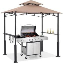 ABCCANOPY 8×5 Grill Gazebo – Outdoor BBQ Canopy Shelter with Led Light for Patio Backyard Grilling (Khaki)