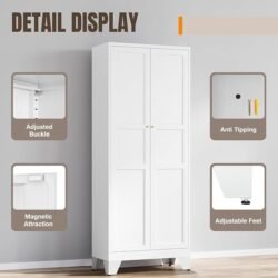 Yizosh Metal Pantry Cabinet, 75″ Kitchen Pantry with 2 Door and 4 Adjustable Shelves,White Metal Pantry Storage Cabinet,Cupboard for Kitchen,Dining Room,Living Room and Bathroom