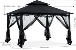 ABCCANOPY Gazebos for Patios 10×12 – Outdoor Steel Frame Gazebo with Mosquito Netting for Lawn Backyard Garden Deck (Black)