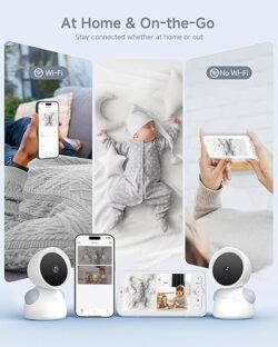 ARENTI Baby Monitor with 2 Cameras, 2K/3MP WiFi 6 Camera and Audio, 5-inch Wireless Screen, Smartphone App, Super Night Vision, Crying Detection, Auto Tracking, Temp&Humidity Sensor (D3 Set)