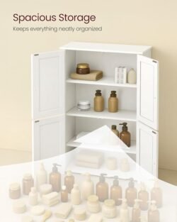 VASAGLE Floor Storage Cabinet, Shaker Cabinet with 2 Adjustable Shelves, 4 Doors, Tall Freestanding Organizer Unit, for Kitchen Bathroom Living Room, Cloud White UBBC553WH01S