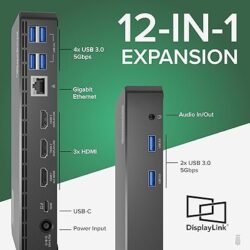 Plugable USB C Triple Display Docking Station | 100W PD, 3x HDMI (1x 4K 30Hz, 2x 1080p 60Hz), 6x USB 5Gbps Ports | Windows, macOS, ChromeOS Compatible – Enhance Productivity with Multi-Monitor Support