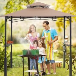 ABCCANOPY 8×5 Grill Gazebo – Outdoor BBQ Canopy Shelter with Led Light for Patio Backyard Grilling (Khaki)