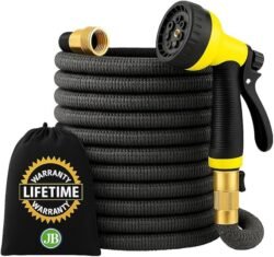 J&B XpandaHose 150ft Expandable Garden Hose – Ultra-Strong 3750D, 4-Layer Latex Core, Brass 3/4″ Connectors, 10-Pattern Nozzle & Storage Bag – Lightweight, Kink-Reducing, Leak-Resistant