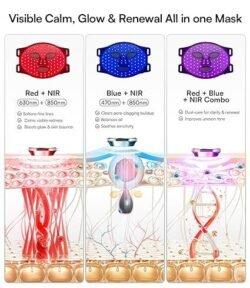 INIA Red Light Therapy Mask for Face – 4 Light Modes with 850nm NIR, Red & Blue LED Light Therapy, 2600mAh Rechargeable LED Face Mask for Radiant Glow at Home, Black