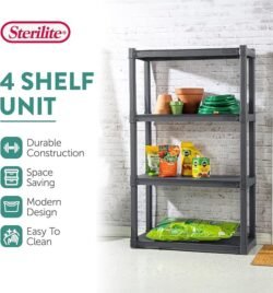 Sterilite 2-Pack 4 Shelf Unit, Heavy-Duty Shelving Storage and Utility Rack – Standing Plastic Organizer Shelves for Kitchen, Bathroom, and Garage
