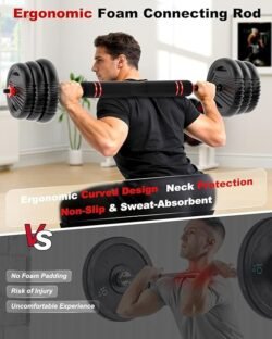 Adjustable Dumbbells, 20/30/45/70/90lbs Free Weight Set with Connector,5 in1 Dumbbells Set Used as Barbell,Kettlebells,Push up Stand,Fitness Exercises for Home Gym Suitable Men/Women