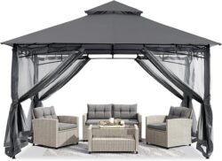 ABCCANOPY Gazebos for Patios 10×10 – Outdoor Steel Frame Gazebo with Mosquito Netting for Lawn Backyard Garden Deck (Dark Gray)