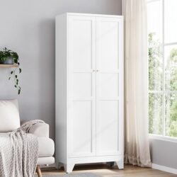 Yizosh Metal Pantry Cabinet, 75″ Kitchen Pantry with 2 Door and 4 Adjustable Shelves,White Metal Pantry Storage Cabinet,Cupboard for Kitchen,Dining Room,Living Room and Bathroom