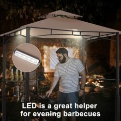 ABCCANOPY 8×5 Grill Gazebo – Outdoor BBQ Canopy Shelter with Led Light for Patio Backyard Grilling (Khaki)