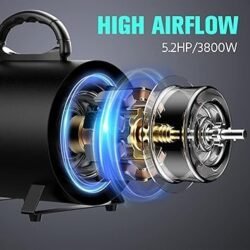 Pet Dryer, 5.2HP/3800W Pet Grooming Dryer with Adjustable Speed and Temperature Control Dog Blow Dryer, Pet Hair Dryer with 3 Nozzle