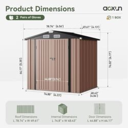 Aoxun 6.2×4 FT Shed Outdoor Storage Shed with Lockable Doors & Slooping Roof Metal Garden Tool Shed for Backyard, Patio, Poolside (Brown)