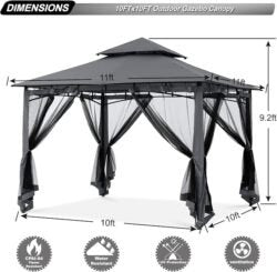 ABCCANOPY Gazebos for Patios 10×10 – Outdoor Steel Frame Gazebo with Mosquito Netting for Lawn Backyard Garden Deck (Dark Gray)