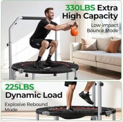 BCAN SP2 40/48″ Foldable Mini Trampoline Max Load 330lbs/440lbs, Fitness Rebounder with Adjustable Foam Handle, Exercise Trampoline for Adults Indoor/Garden Workout | FED Fitness