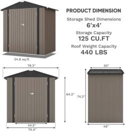 Patiowell 6×4 FT Outdoor Storage Shed, Garden Tool Storage Shed with Sloping Roof and Double Lockable Door, Outdoor Shed for Garden Backyard Patio Lawn, Brown