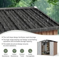 Aoxun 6.2×4 FT Shed Outdoor Storage Shed with Lockable Doors & Slooping Roof Metal Garden Tool Shed for Backyard, Patio, Poolside (Brown)
