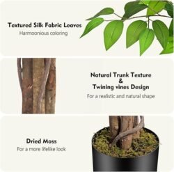 7ft Large Ficus Artificial Trees with Natural Curved Trunks, 84″ Tall Lush Faux Tree for Home Decor Indoor, Green Lifelike Fake Ficus Tree Artificial Plants in Pot（Set of 2）