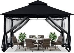 ABCCANOPY Gazebos for Patios 10×12 – Outdoor Steel Frame Gazebo with Mosquito Netting for Lawn Backyard Garden Deck (Black)