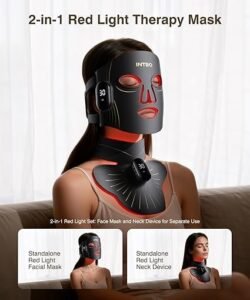 Click to see full view Red Light Therapy for Face and Neck, 4 Modes Cordless Face Mask Light Therapy with Neck Masks, 850nm Infrared & Red Light Mask, 2000mAh Rechargeable Light Therapy Skin Care At Home (680 Beads)