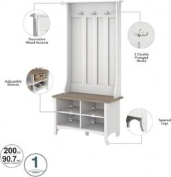 Bush Home Salinas Hall Tree with Shoe Storage Bench in Shiplap Gray and Pure White, Multi-Purpose Home Organizer, Entryway Solution with Seating and Hooks