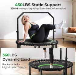 BCAN BT2 450/550LBS Mini Rebounder Trampoline for Adults with Bar, Fitness Trampoline with Bungees, Adjustable Handle, Stable & Quiet, Indoor Outdoor, Whole-Body Workout & Relaxation at Home-40IN/48IN