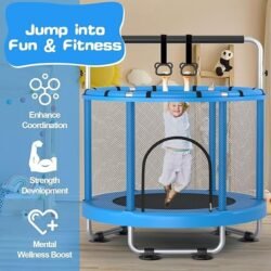 ZCMHAXJ 55″ Trampoline for Kids with Enclosure, 440lbs Capacity Indoor & Outdoor Toddler Trampoline with Adjustable Gymnastics Bar & Toys, for Boys & Girls