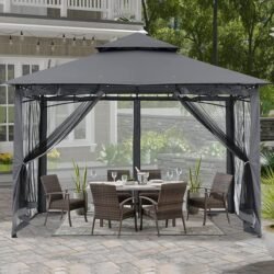 ABCCANOPY Gazebos for Patios 10×10 – Outdoor Steel Frame Gazebo with Mosquito Netting for Lawn Backyard Garden Deck (Dark Gray)